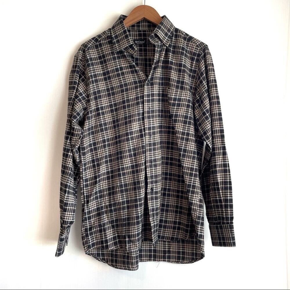 St. Croix mens button down shirts plaid long sleeve collared button shirt medium